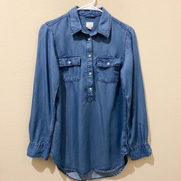 A New Day Shirt Small S Blue Button-Up Long Sleeves Chest Pocket 100%‎ Lyocell - Picture 2 of 10